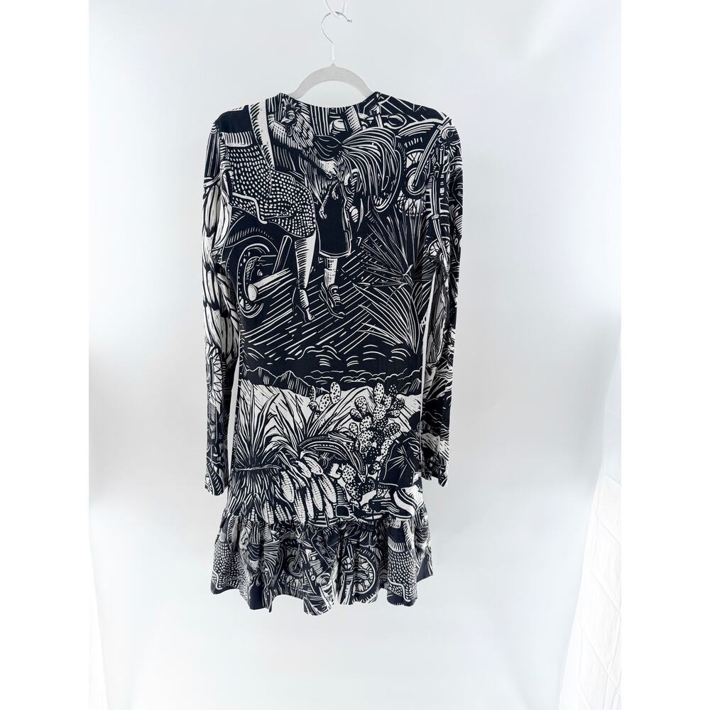 NWT FARM Rio Ruta Colorblock Ruffled Hem Mini Dress Black White Womens Large - Picture 3 of 6